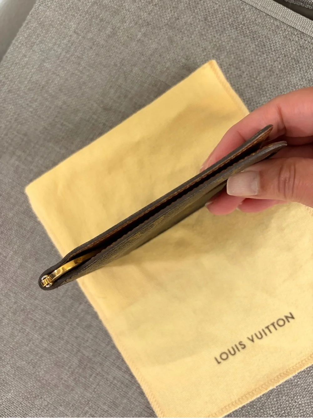 Louis Vuitton Brown Leather Money Clip Card Holder with Gold-Tone Clip